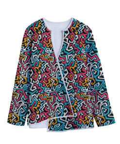 Abstract Funky Pattern Print Long Sleeve Short Coat