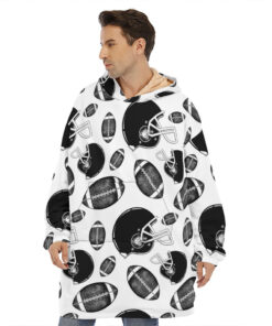 Black And White American Football Print Hoodie Blanket