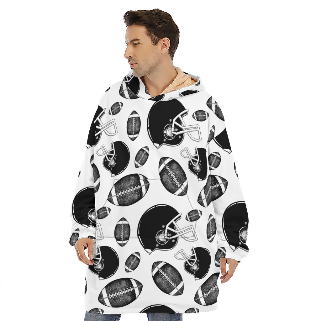 Black And White American Football Print Hoodie Blanket Black And White American Football Print Hoodie Blanket