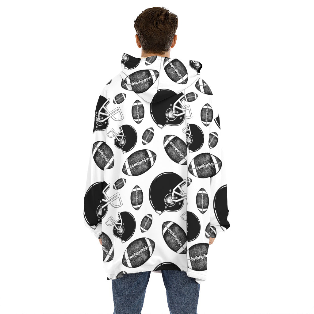 Black And White American Football Print Hoodie Blanket Black And White American Football Print Hoodie Blanket