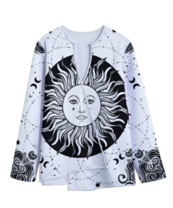 Black And White Celestial Sun Print Long Sleeve Short Coat