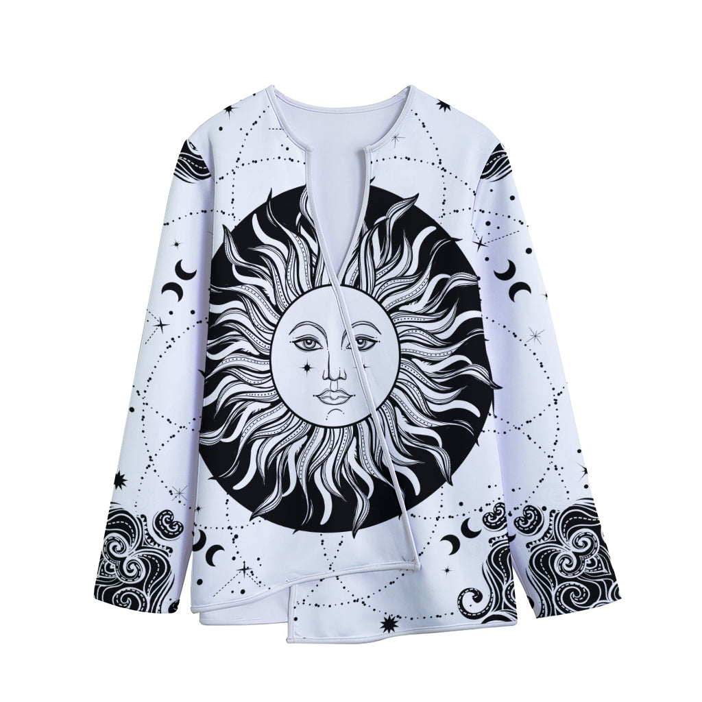 Black And White Celestial Sun Print Long Sleeve Short Coat Black And White Celestial Sun Print Long Sleeve Short Coat
