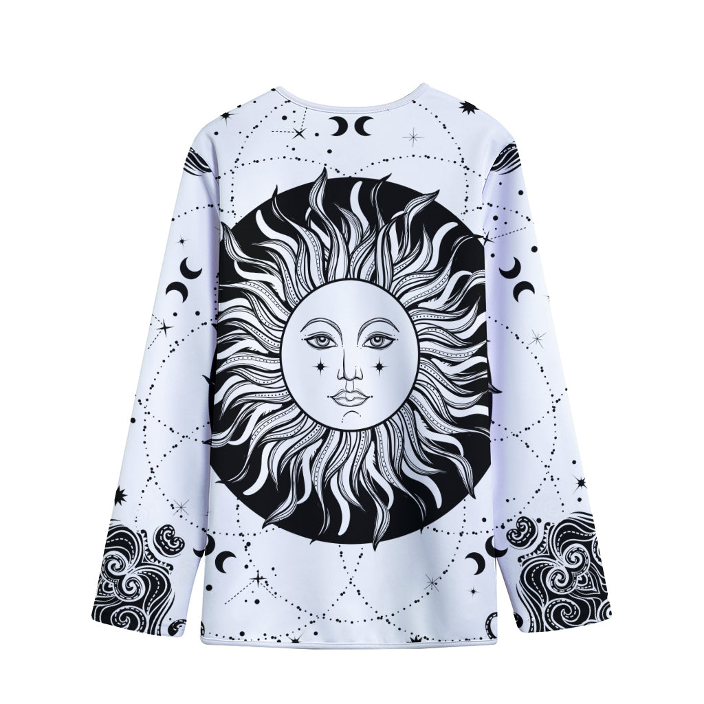 Black And White Celestial Sun Print Long Sleeve Short Coat Black And White Celestial Sun Print Long Sleeve Short Coat