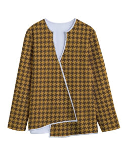 Brown Houndstooth Pattern Print Long Sleeve Short Coat