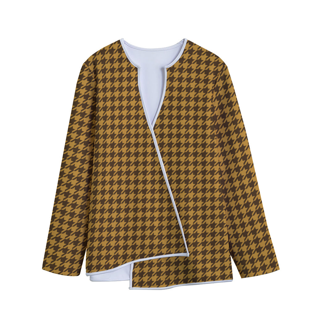 Brown Houndstooth Pattern Print Long Sleeve Short Coat Brown Houndstooth Pattern Print Long Sleeve Short Coat