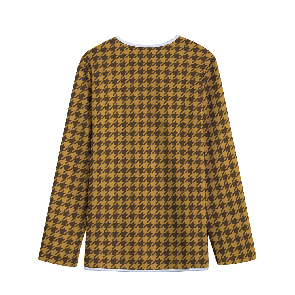 Brown Houndstooth Pattern Print Long Sleeve Short Coat Brown Houndstooth Pattern Print Long Sleeve Short Coat