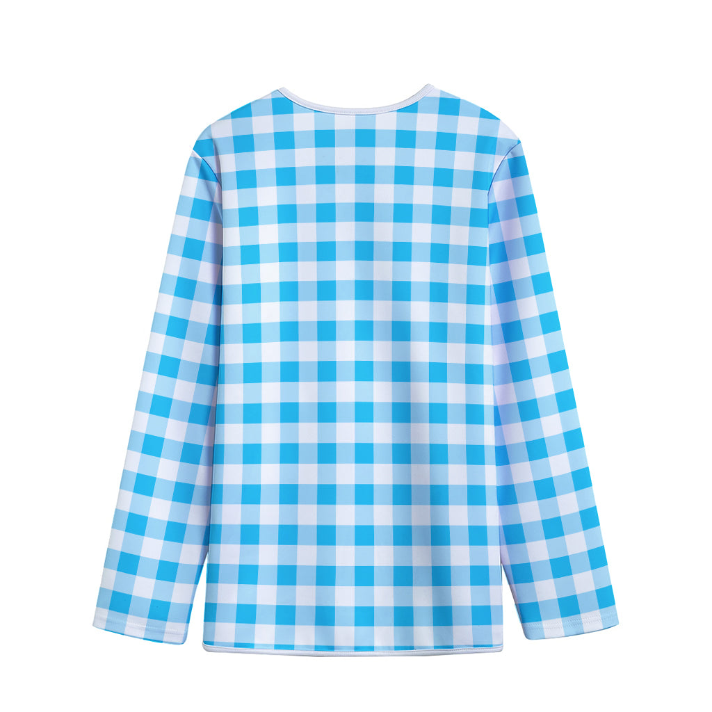 Cyan Blue And White Gingham Print Long Sleeve Short Coat Cyan Blue And White Gingham Print Long Sleeve Short Coat