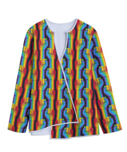 Gay Pride Hand Sign Pattern Print Long Sleeve Short Coat