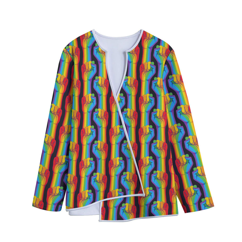 Gay Pride Hand Sign Pattern Print Long Sleeve Short Coat Gay Pride Hand Sign Pattern Print Long Sleeve Short Coat