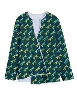 Green Dragonfly Pattern Print Long Sleeve Short Coat