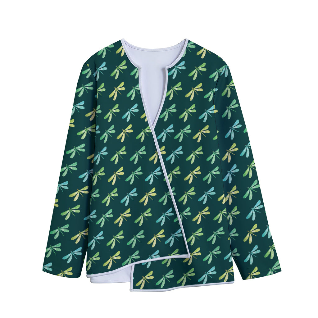 Green Dragonfly Pattern Print Long Sleeve Short Coat Green Dragonfly Pattern Print Long Sleeve Short Coat