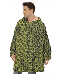 Lime Green And Black Snakeskin Print Hoodie Blanket