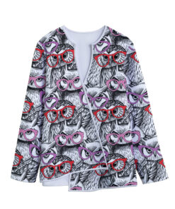Owl With Glasses Pattern Print Long Sleeve Short Coat