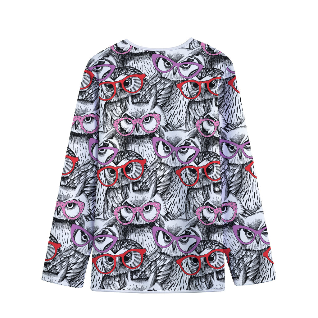 Owl With Glasses Pattern Print Long Sleeve Short Coat Owl With Glasses Pattern Print Long Sleeve Short Coat