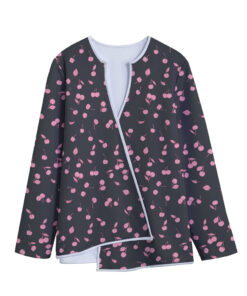 Pink Cherry Pattern Print Long Sleeve Short Coat