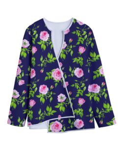 Pink Rose Floral Flower Pattern Print Long Sleeve Short Coat