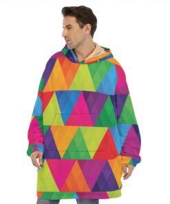Rainbow Triangles Pattern Print Hoodie Blanket