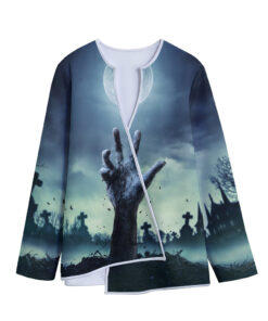 Zombie Hand Rising From Grave Print Long Sleeve Short Coat